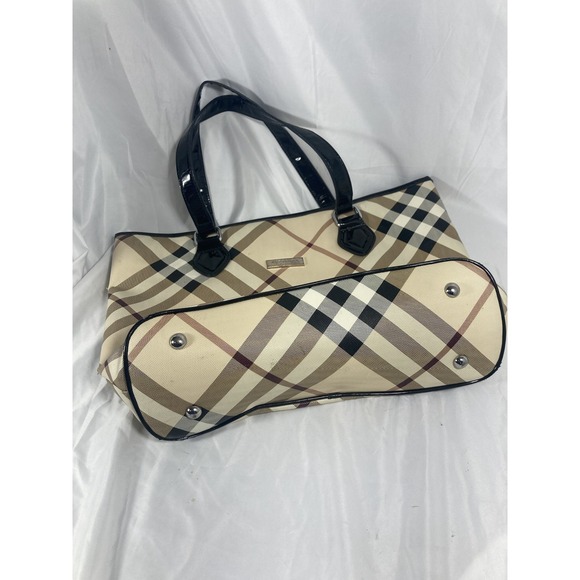Vintage BURBERRY NICKIE Large Landscape Supernova/Black Check Tote Bag Canvas - Picture 12 of 13